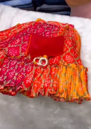 Traditional Multicolor Printed Frock with Belt for Girls