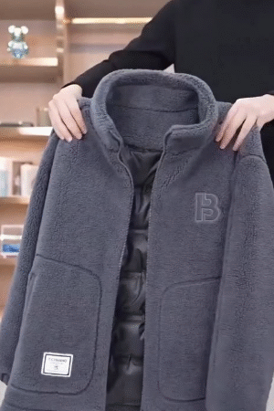 Grey Fleece Winter Jacket with Inner Puffer Lining
