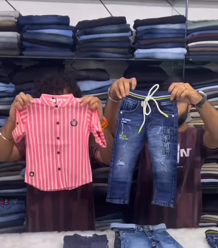 Pink Striped Shirt & Distressed Denim Jeans Kids’ Outfit Set