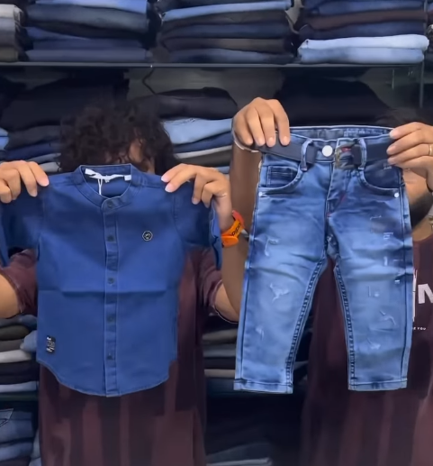 Navy Blue Shirt & Light Wash Denim Jeans Kids’ Outfit Set