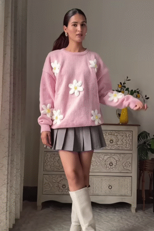 Floral Crewneck Long Sleeve Pullover Sweaters