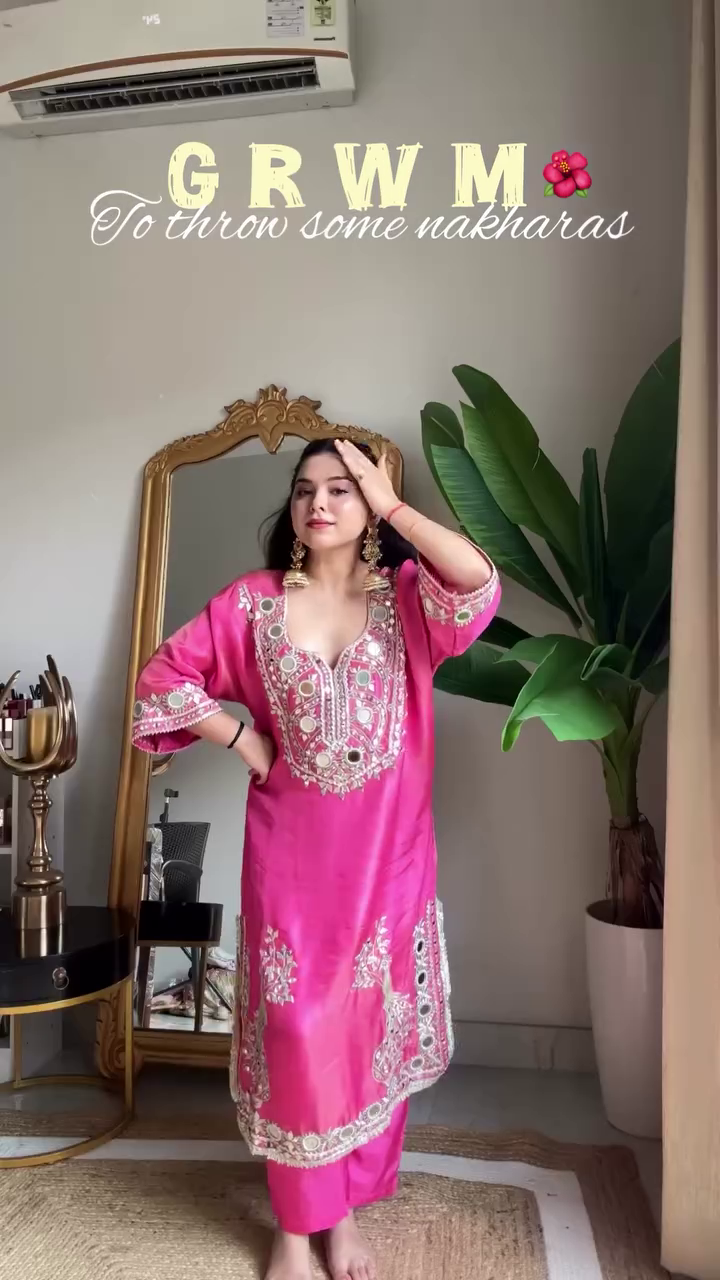 Gorgeous Pink Color Sequence Palazzo Suit - Image 2