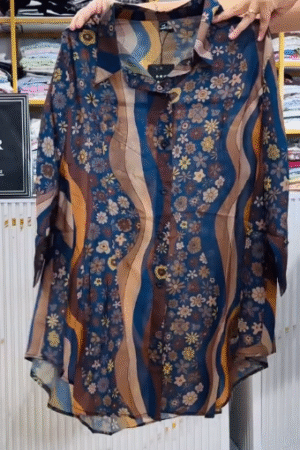 Women’s Floral Wave Print Sheer Shirt
