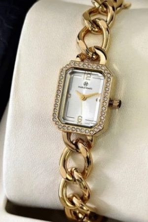 Gold Chain Bracelet Watch with Crystal Bezel