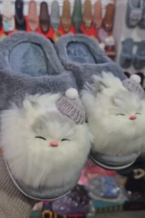 Cute Furry Cat-Themed Winter Slippers