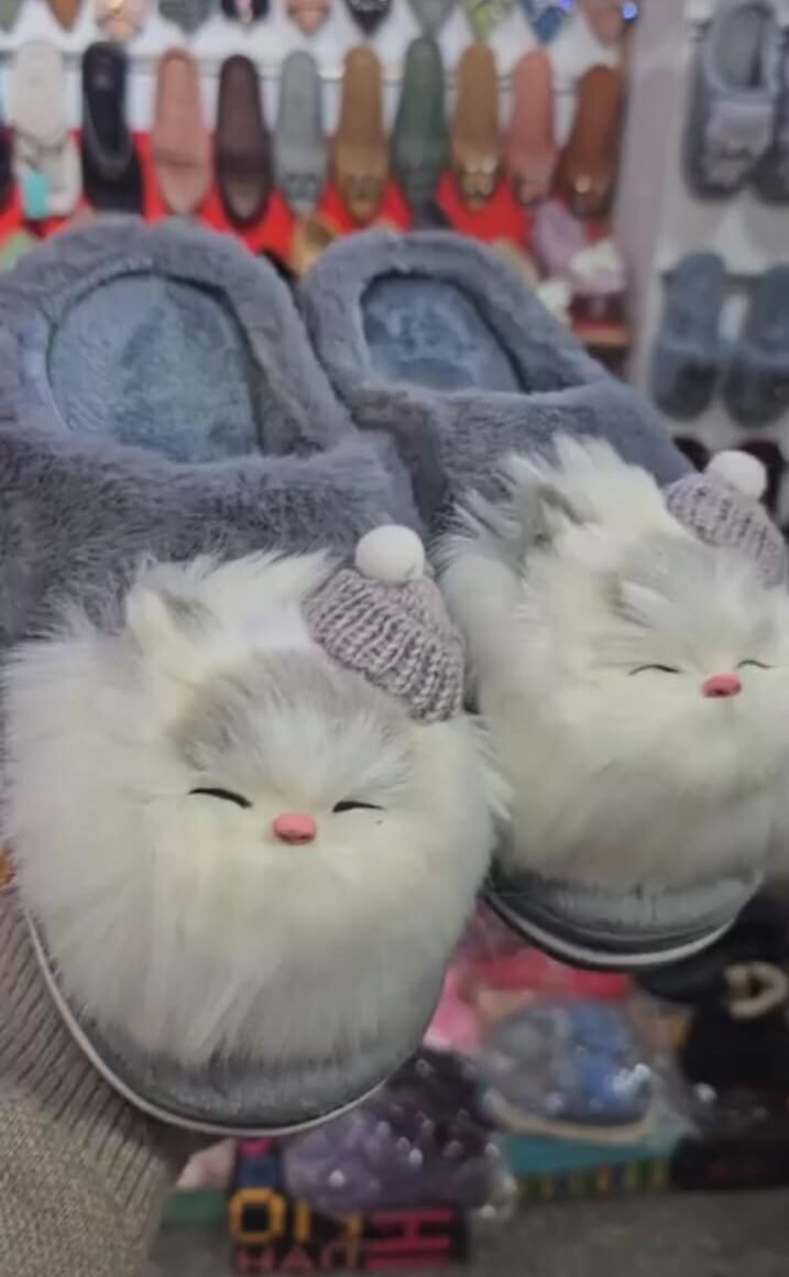 Cute Furry Cat-Themed Winter Slippers