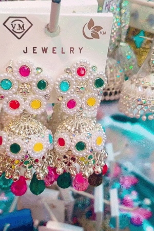 Multicolor Pearl Jhumka Earrings for Women