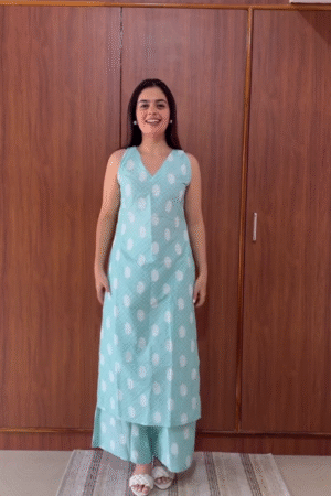 Mint Green Sleeveless Kurta Palazzo Set