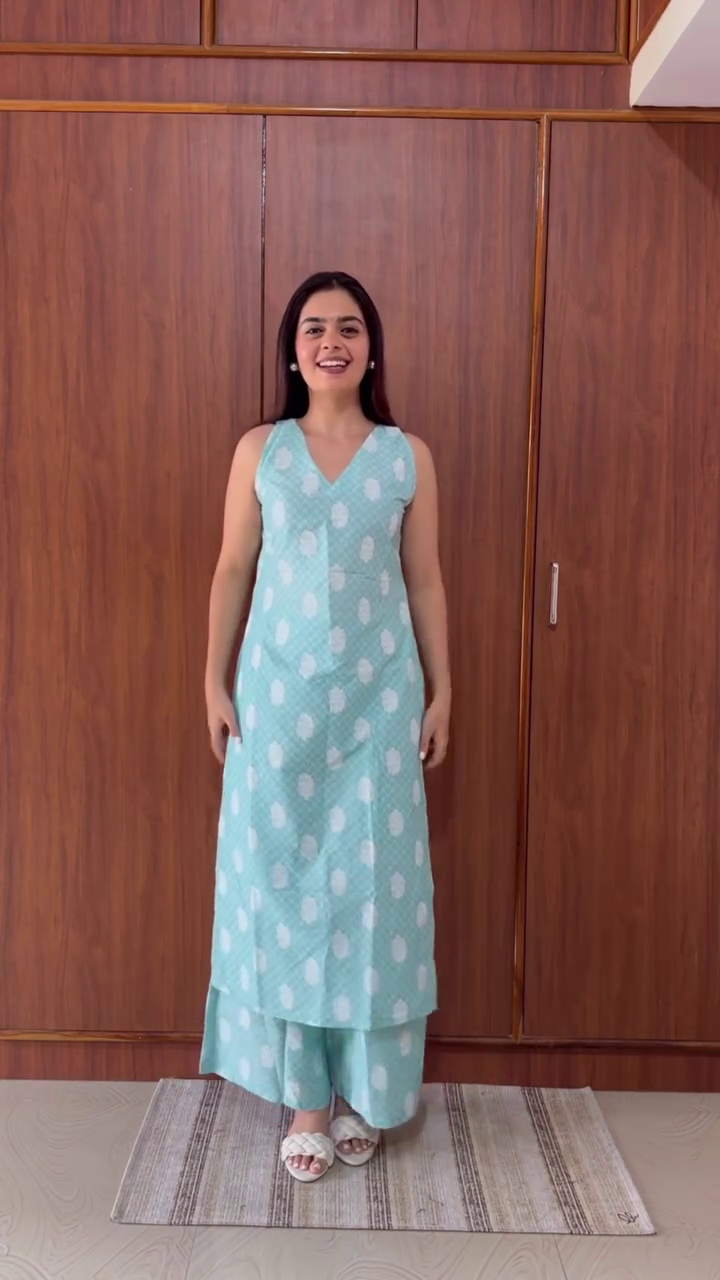 Mint Green Sleeveless Kurta Palazzo Set
