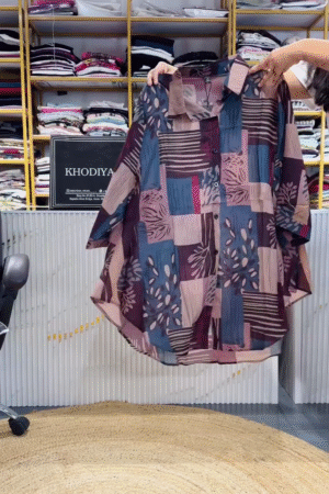 Women’s Abstract Patchwork Print Button-Down Shirt