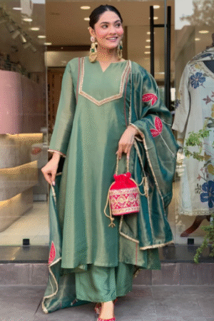 Graceful Green Festive Suit Set