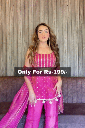 Hot Pink Kurti Set with Dupatta – Women’s Embroidered Festive Ethnic Suit (Only ₹199 Offer Look)