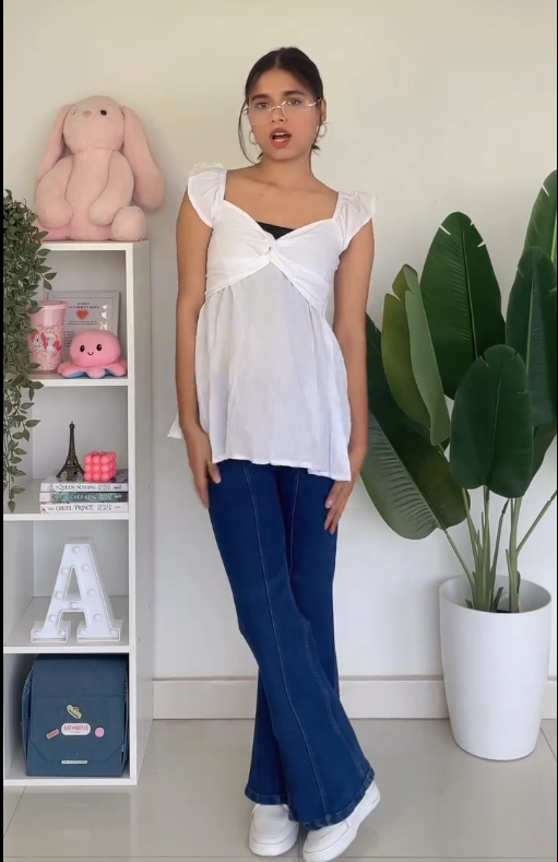 Red Strapless Peplum Top with Cargo Jeans – Trendy Street Style Outfit - Image 3