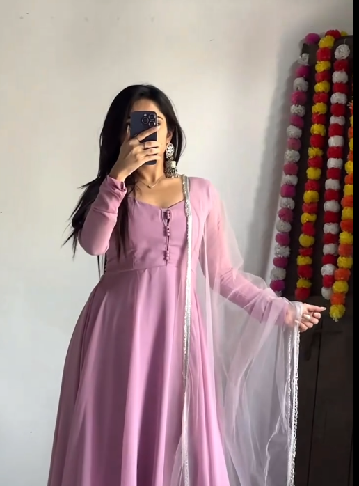 Blush Pink Anarkali Dress with Sheer Dupatta – Elegant Festive Ethnic Look