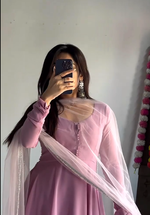 Blush Pink Anarkali Dress with Sheer Dupatta – Elegant Festive Ethnic Look - Image 2