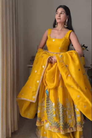 Yellow Embroidered Lehenga Set with Dupatta – Festive Wedding Wear