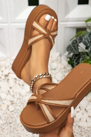 Chain Accent Criss-Cross Platform Slide Sandals