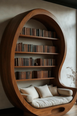 Oval Wooden Pod Bookshelf Reading Nook