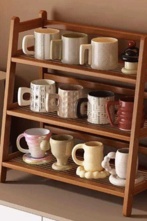 3-Tier Wooden Mug Rack Shelf Organizer