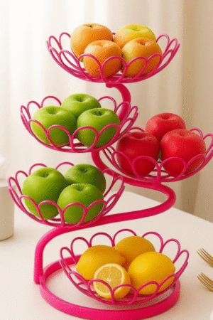 Pink 3-Tier Metal Fruit Basket Stand