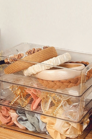 Clear Acrylic Hair Accessories Organizer Box – 2 Tier Storage Case