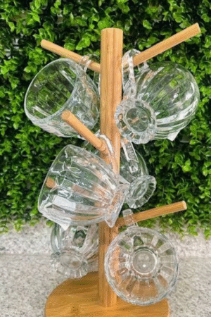 Bamboo Mug Tree Stand with 6 Hooks