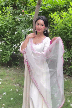 White Anarkali Suit with Pink Border Dupatta – Graceful Festive Ethnic Outfit