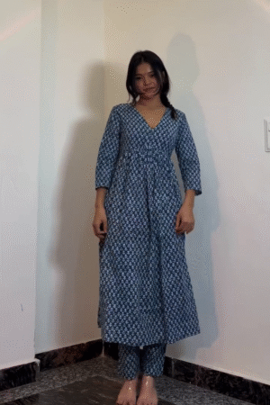 Blue Printed Anarkali Kurti Set – Elegant Everyday Ethnic Wear for Women