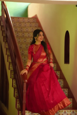 Red & Gold Silk Lehenga Saree Set – Traditional Festive & Wedding Wear