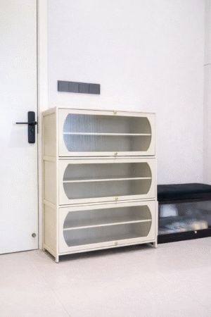 3-Tier Multipurpose Storage Cabinet with Transparent Doors – Modern Home Organizer