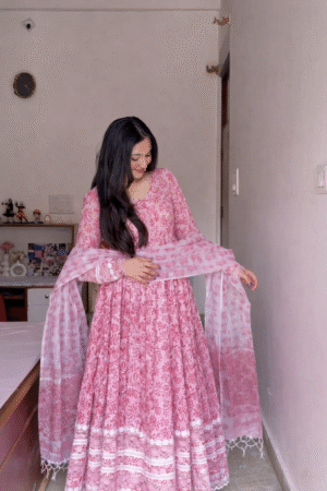Elegant Pink Floral Anarkali Suit with Dupatta | Women’s Ethnic Wear for Festive & Casual Occasions