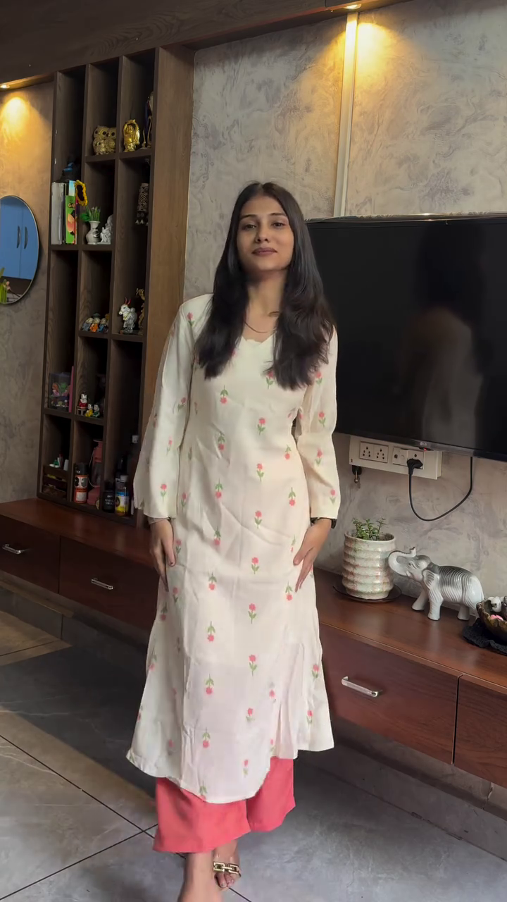 Elegant Beige Kurta Set for Women | Stylish Long Kurta with Palazzo Pants - Image 2