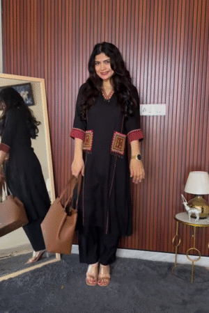 Stylish Black Kurta Set with Ethnic Patch Work | Elegant Daily & Office Wear for Women